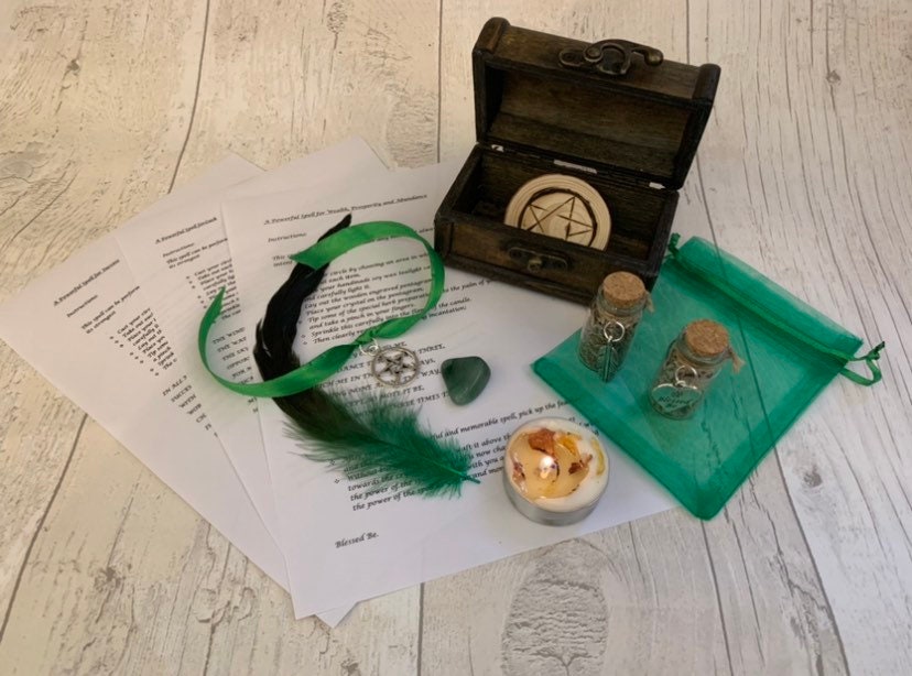 MIX & MATCH Triple spell set in wooden chest • pick 3 spells • witchcraft • get rich • magic spell kit • soy wax vegan candle crystals gift