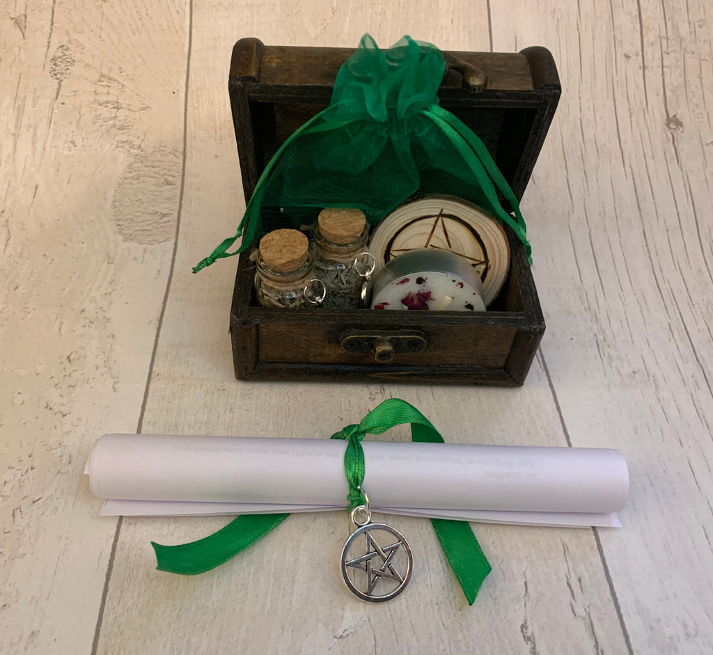 MIX & MATCH Triple spell set in wooden chest • pick 3 spells • witchcraft • get rich • magic spell kit • soy wax vegan candle crystals gift