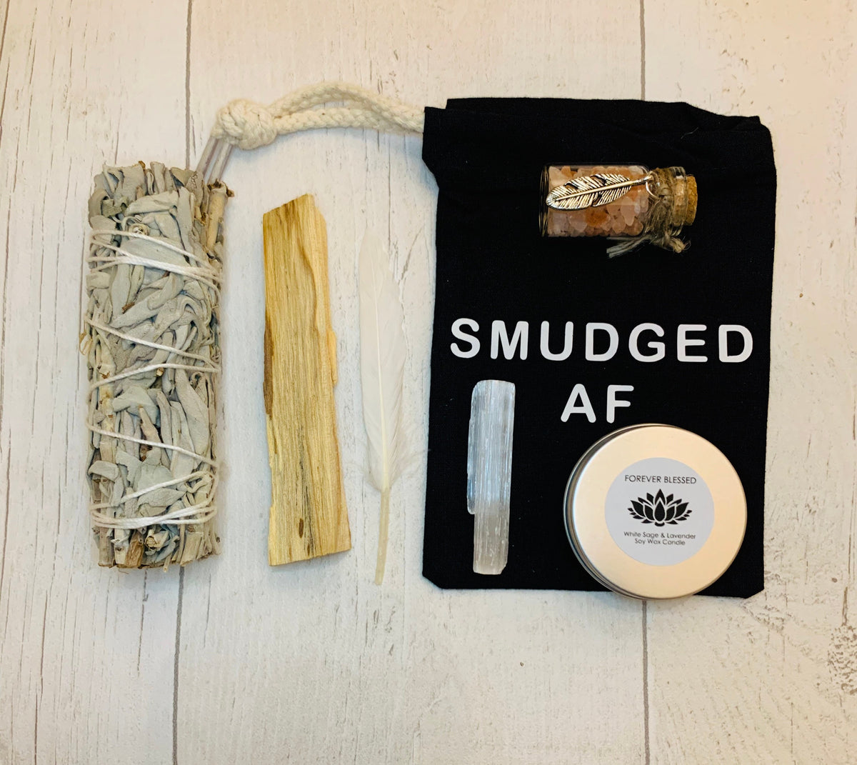 Mini Portable Smudge Kit - Smudging - Energy cleansing - Spiritual Cleansing - Positive Energy - White Sage  - Soy candle - Crystal healing