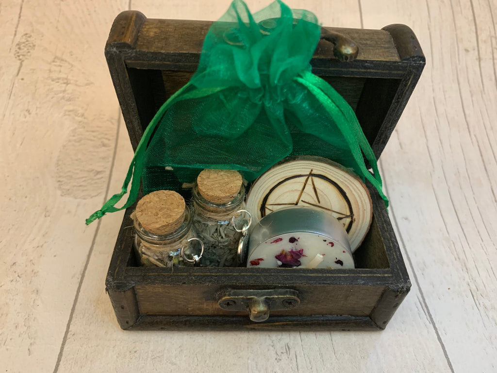 MIX & MATCH Triple spell set in wooden chest • pick 3 spells • witchcraft • get rich • magic spell kit • soy wax vegan candle crystals gift