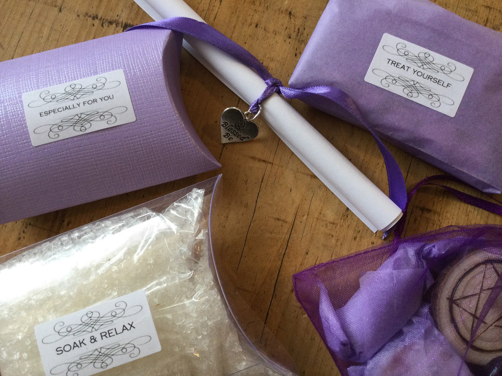 EASE ANXIETY SPELL kit • anti-anxiety spell • deluxe gift set • witchcraft • soy wax candle • relaxing bath salts • angel wing necklace