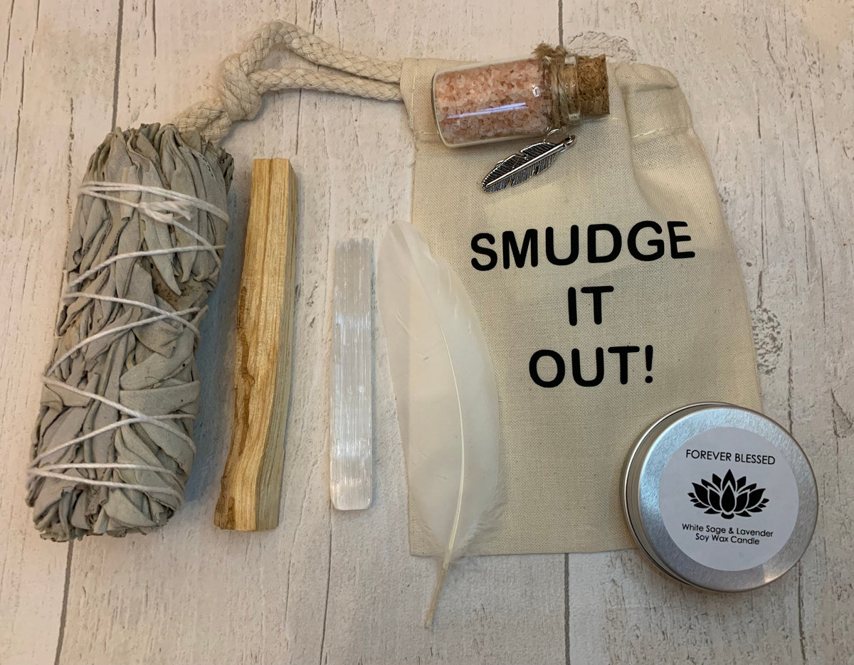 Mini Portable Smudge Kit - Smudging - Energy cleansing - Spiritual Cleansing - Positive Energy - White Sage  - Soy candle - Crystal healing