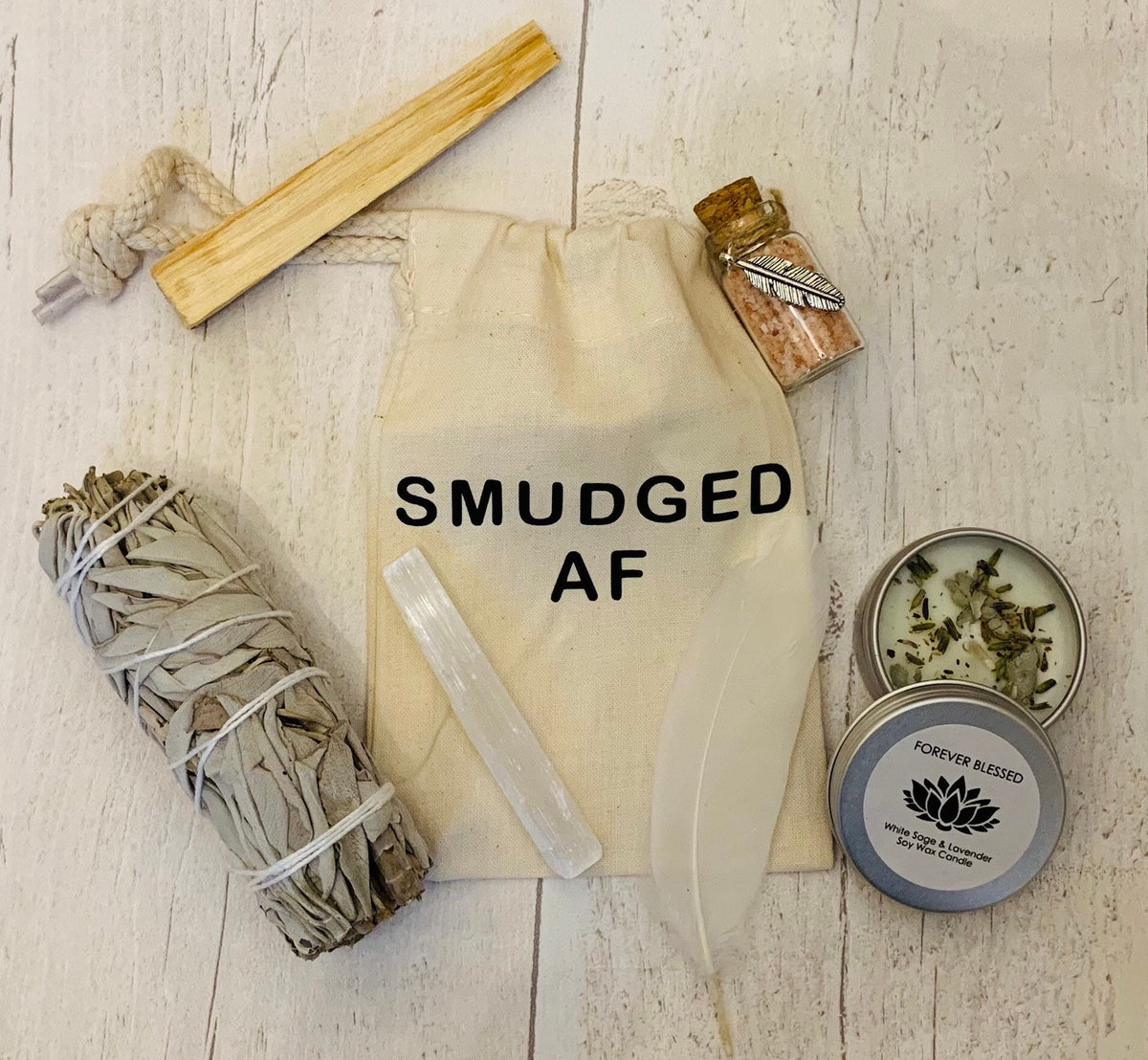 Mini Portable Smudge Kit - Smudging - Energy cleansing - Spiritual Cleansing - Positive Energy - White Sage  - Soy candle - Crystal healing