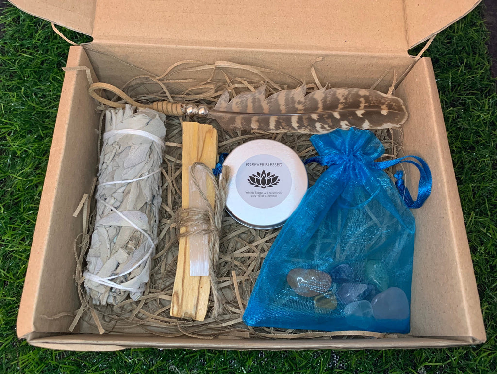 Cleansing Smudge kit removes negative energy with sage crystals feather candle + FREE GIFT !!!!