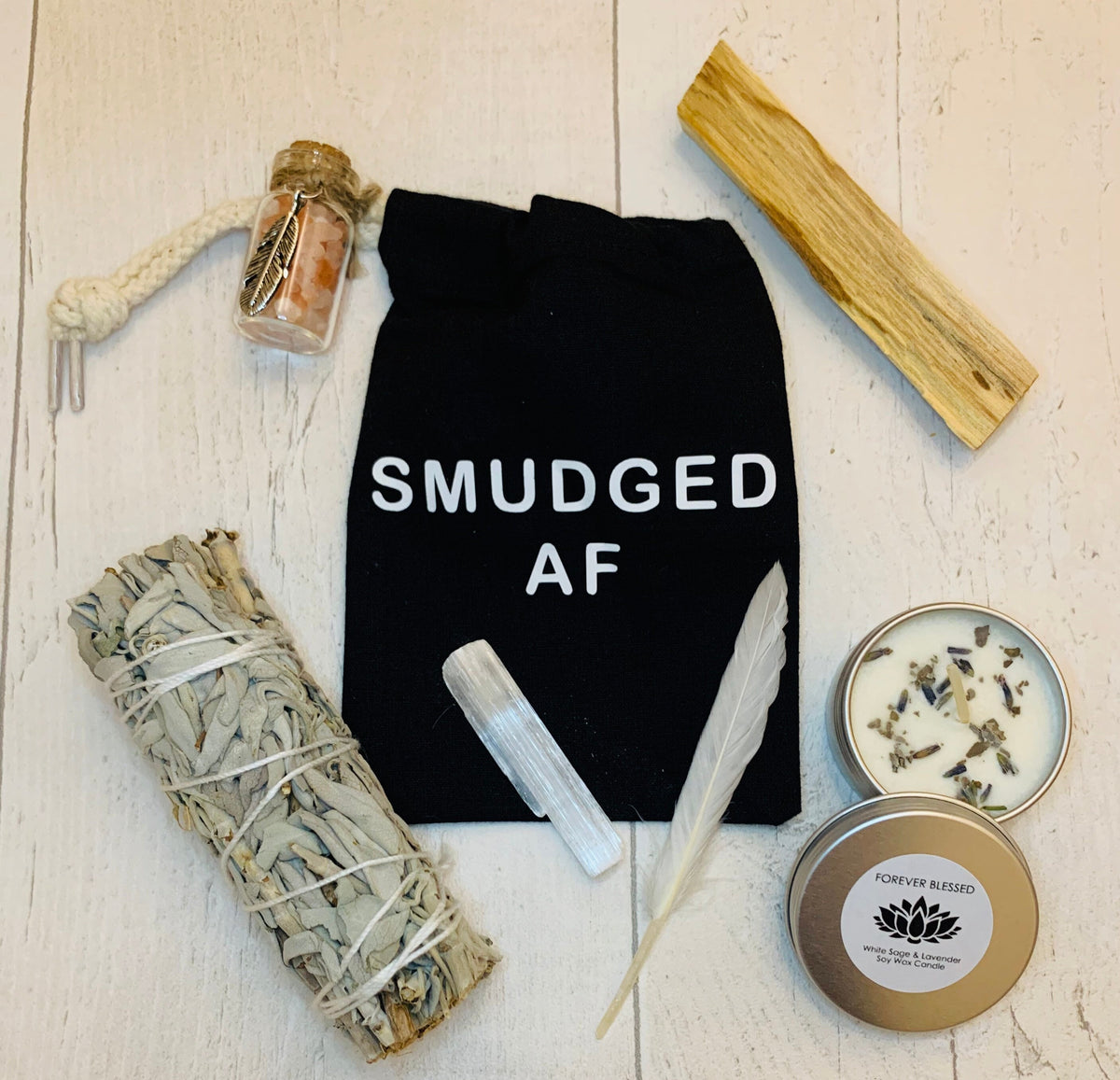 Mini Portable Smudge Kit - Smudging - Energy cleansing - Spiritual Cleansing - Positive Energy - White Sage  - Soy candle - Crystal healing