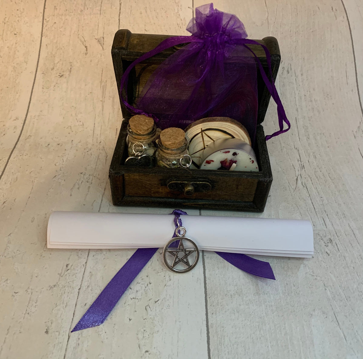 Triple spell set  ANXIETY - PROTECTION - SLEEP spell kit in wooden chest • witchcraft , pagan • soy wax vegan candle • gift • spell magick •